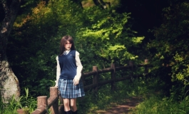At a shrine where hydrangeas bloom