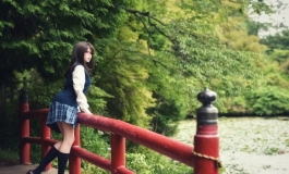 At a shrine where hydrangeas bloom